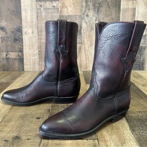 Vintage Lucchese Ostrich Leather Black Cherry Western Cowboy Boots